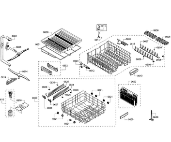 Baskets Diagram and Parts List for SHV68T53UC 01 Bosch Dishwasher