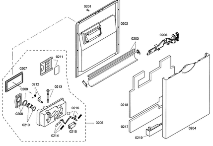 Door Assy Diagram and Parts List for SHE42L12UC 47 Bosch Dishwasher