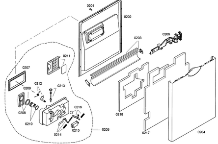 Door Assy Diagram and Parts List for SHE43M02UC 46 Bosch Dishwasher