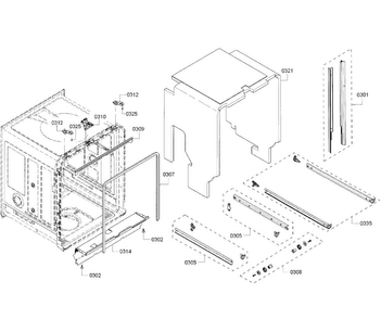 Frame & Cavity Diagram and Parts List for SHP68TL5UC 01 Bosch Dishwasher