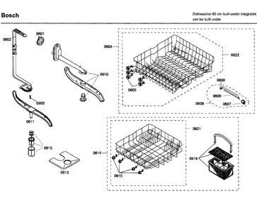 Rack Diagram and Parts List for SHX43C05UC 53 Bosch Dishwasher