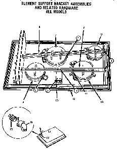 Element Support Bracket Assemblies Diagram and Parts List for CHCV30  Thermador Cooktop