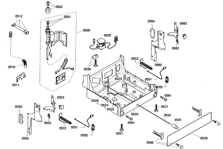 Base Assy Diagram and Parts List for SRV53C13UC 01 Bosch Dishwasher