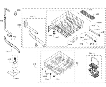 Rack Diagram and Parts List for SHU43C02UC 47 Bosch Dishwasher
