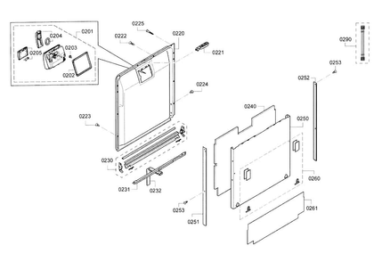 Door Diagram and Parts List for SGV68U53UC A3 Bosch Dishwasher