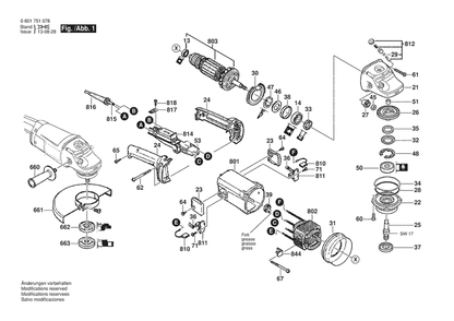Section 1 Diagram and Parts List for GWS20-180 0601751078 Bosch Angle Grinder