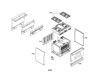 Main Parts Diagram and Parts List for PDR364GDZS 04 Thermador Range