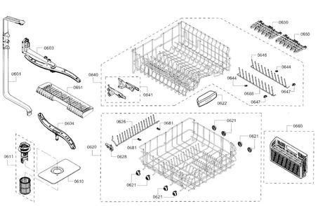 Rack Diagram and Parts List for SHX5AV55UC 01 Bosch Dishwasher