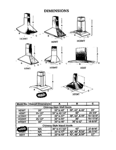 Dimensions Diagram and Parts List for HGSI  Thermador Range Hood