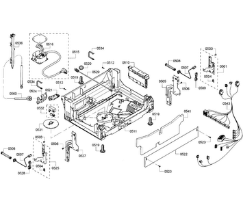 Base Assy Diagram and Parts List for SHE53T55UC 01 Bosch Dishwasher