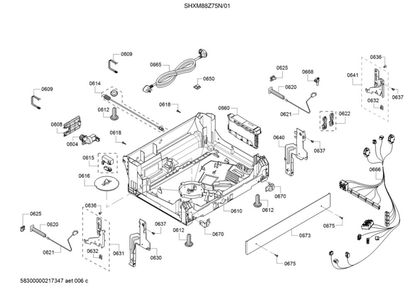 Base/Main Harness/Power Cord Diagram and Parts List for SHXM88Z75N 01 Bosch Dishwasher