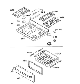 Top Assy/drawer Diagram and Parts List for HGS5053UC 08 Bosch Range
