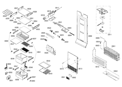 Refrigerator Assy Diagram and Parts List for B22CS50SNW 04 Bosch Refrigerator