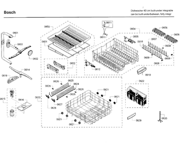 Rack Diagram and Parts List for SHV68TL3UC 01 Bosch Dishwasher