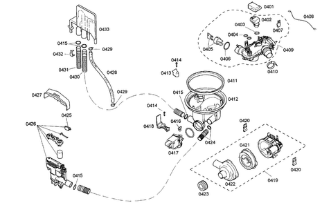 Pump Assy Diagram and Parts List for SHX55M05UC 46 Bosch Dishwasher