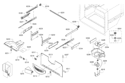 Freezer Assy Diagram and Parts List for B22FT80SNS 01 Bosch Refrigerator