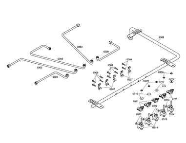 Valves/manifold Diagram and Parts List for NGM5654UC 01 Bosch Cooktop