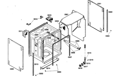 Cabinet Parts Diagram and Parts List for SHX46A06UC 21 Bosch Dishwasher