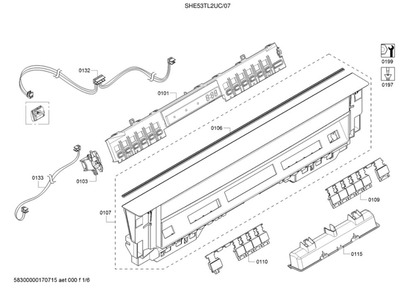 Facia Panel/Controller Unit Diagram and Parts List for SHE53TL2UC 07 Bosch Dishwasher