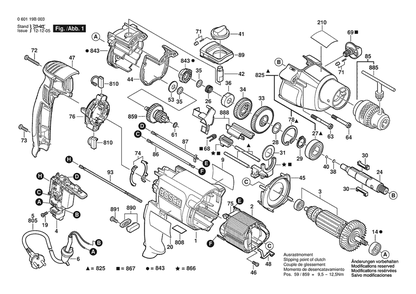 Section 1 Diagram and Parts List for GSB20-2 060119B003 Bosch Hammer Drill