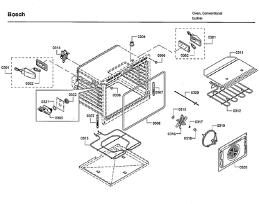 Cavity 1 Diagram and Parts List for HBLP651UC 02 Bosch Wall Oven