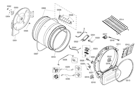 Drum Assy Diagram and Parts List for WTMC8320US 05 Bosch Dryer