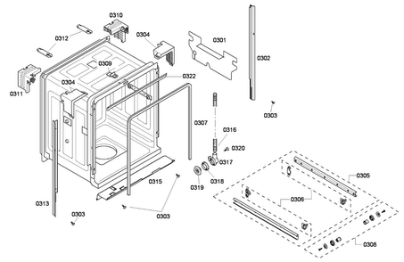 Cabinet Diagram and Parts List for SHE33P02UC 56 Bosch Dishwasher