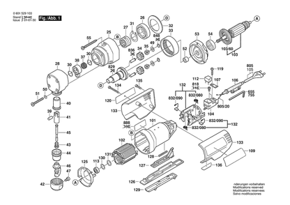 Section 1 Diagram and Parts List for 1529A 0601529139 Bosch Nibbler & Shears