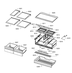 Shelfs Diagram and Parts List for B26FT80SNS 01 Bosch Refrigerator