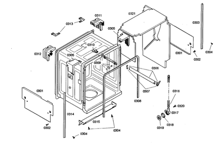 Cabinet Assy Diagram and Parts List for SHE46C02UC 36 Bosch Dishwasher