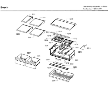 Shelf/drawer Asy Diagram and Parts List for B26FT80SNS 03 Bosch Refrigerator