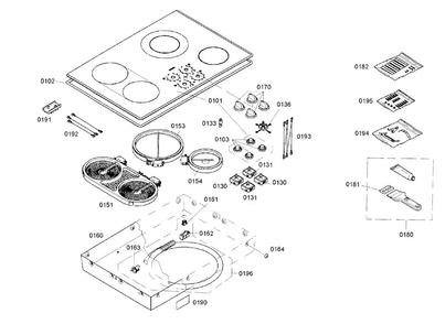 Cooktop Assy Diagram and Parts List for NEM7552UC 01 Bosch Cooktop