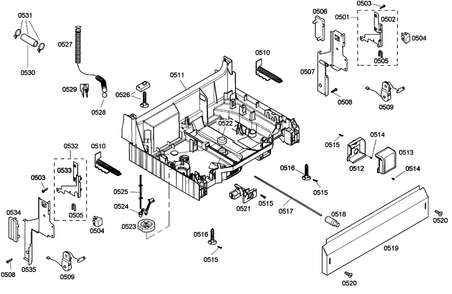 Base Assy Diagram and Parts List for SHE42L15UC 38 Bosch Dishwasher