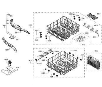 Baskets Diagram and Parts List for SHX43R52UC 64 Bosch Dishwasher