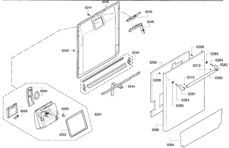Door Assy Diagram and Parts List for DWHD651GFP 01 Thermador Dishwasher