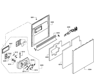Door Assy Diagram and Parts List for SHE55C05UC 64 Bosch Dishwasher