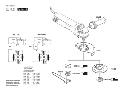 Section 2 Diagram and Parts List for 1803EVS 3601H26010 Bosch Angle Grinder