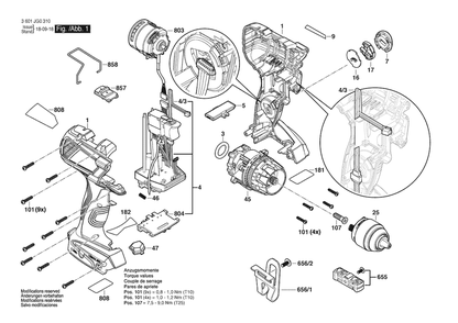 Section 1 Diagram and Parts List for 3601JG0311  Bosch Hammer Drill