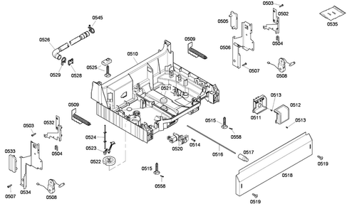 Base Assy Diagram and Parts List for SHE33P02UC 56 Bosch Dishwasher
