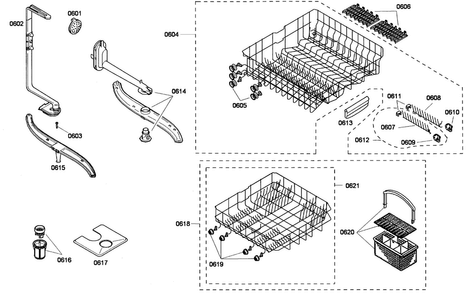 Baskets Diagram and Parts List for SHE43F02UC 52 Bosch Dishwasher
