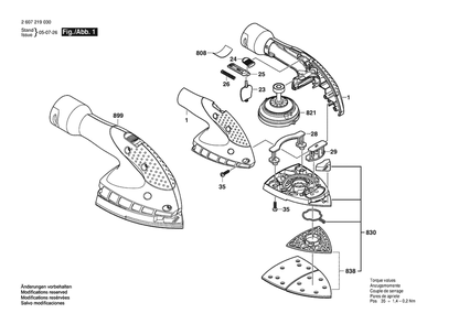 Section 1 Diagram and Parts List for PSM1400A 2607219031 Bosch Orbital or Palm Sander