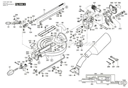 Page B Diagram and Parts List for 4212L  Bosch Miter Saw