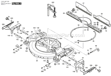 Page C Diagram and Parts List for 4212L  Bosch Miter Saw