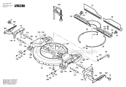 Page C Diagram and Parts List for 4212 060166F035 Bosch Miter Saw