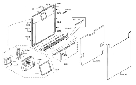 Door/Dispenser Diagram and Parts List for SHEM63W55N 11 Bosch Dishwasher