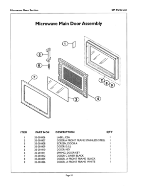 10 - MICROWAVE MAIN DOOR Diagram and Parts List for SM272B  Bosch Range