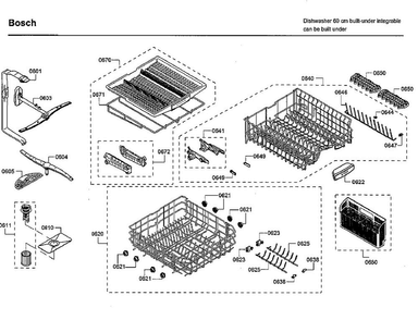 Rack Diagram and Parts List for SHXM63WS5N 01 Bosch Dishwasher