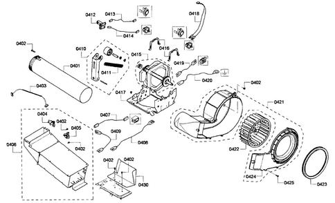 Motor Diagram and Parts List for WTVC533CUS 09 Bosch Dryer