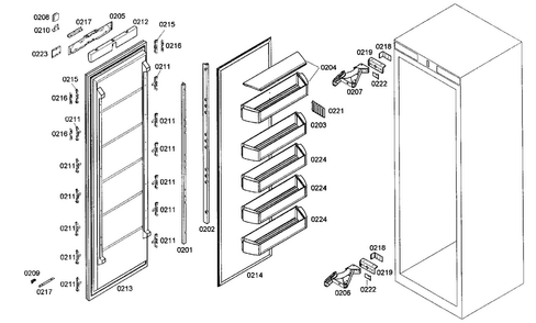 Door Assy Diagram and Parts List for B30IF70NSP 06 Bosch Freezer