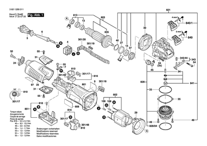 Diagram 1 Diagram and Parts List for GWX13-50 3 601 GB9 011 Bosch Angle Grinder
